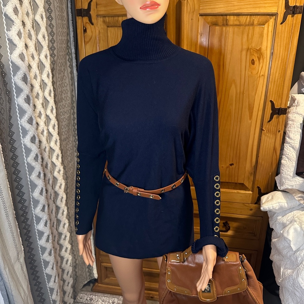 4/$16 Joseph A. Navy Turtleneck Sweater with Buttoned Sleeves NWT
